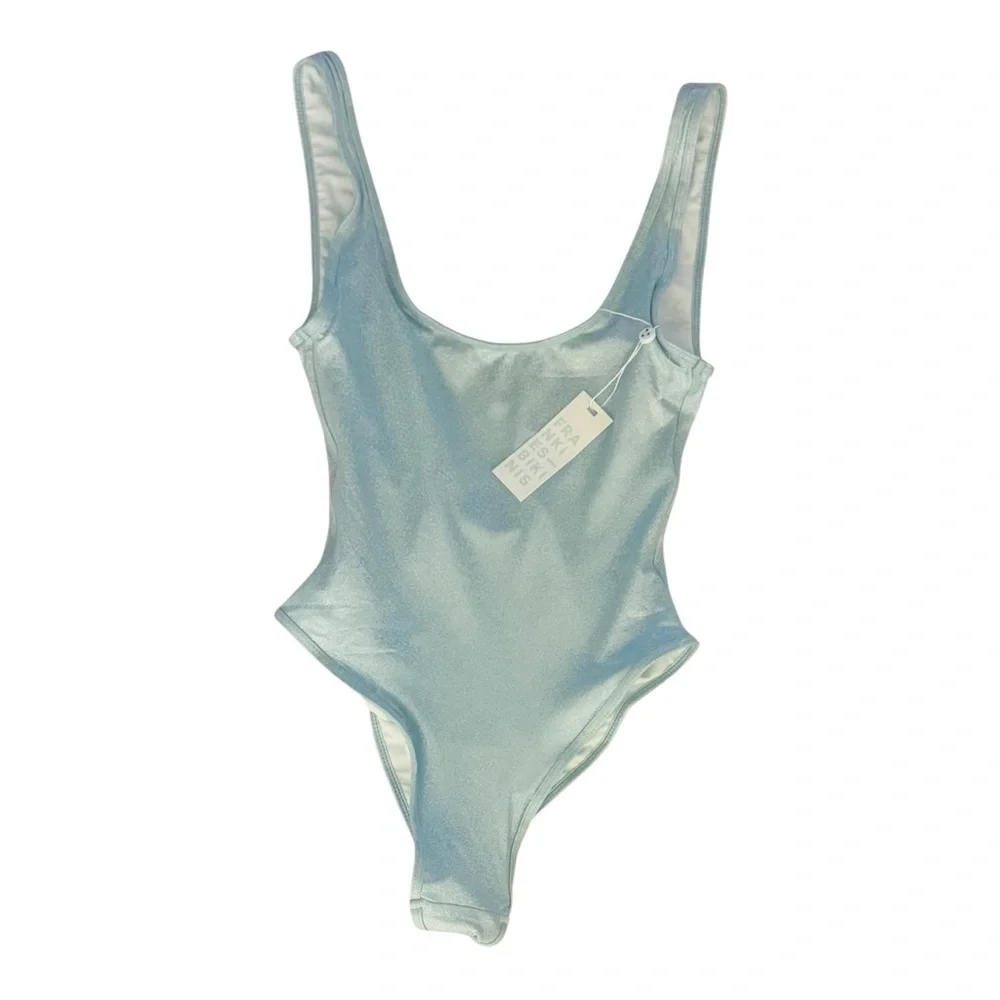 New Frankie's Bikinis Kyle Iridescent One Piece Swimsuit Cloud Chase Blue Medium